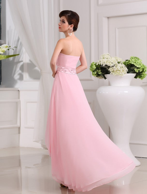 A-Linie/Princess-Linie Perlenstickerei Herzausschnitt Ärmellos High Low Chiffon Kleider Ballkleid Homecoming Kleider