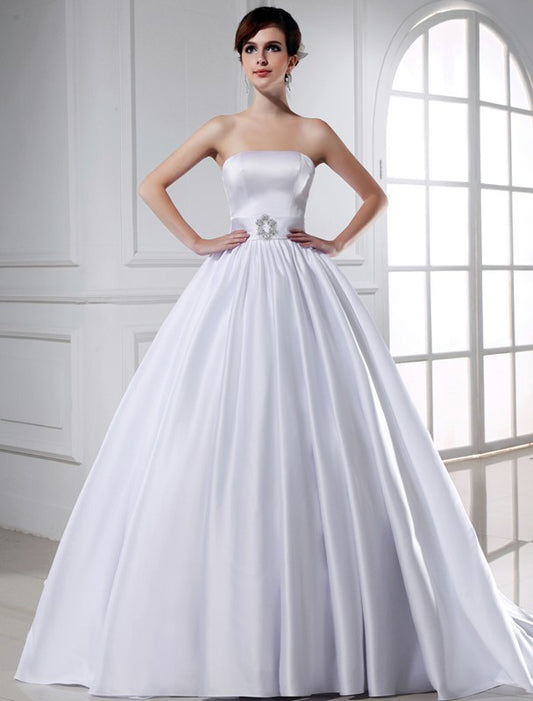 Ball Gown Beading Strapless Sleeveless Long Satin Wedding Dresses Bridal Gowns