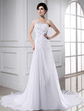 A-Line/Princess Beading One-shoulder Sleeveless Long Chiffon Wedding Dresses Bridal Gowns