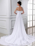 A-Line/Princess Beading One-shoulder Sleeveless Long Chiffon Wedding Dresses Bridal Gowns