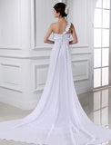 A-Line/Princess One-shoulder Beading Hand-made Flower Sleeveless Chiffon Wedding Dresses Bridal Gowns