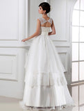 A-Line/Princess Beading Sleeveless Long Lace Organza Wedding Dresses Bridal Gowns