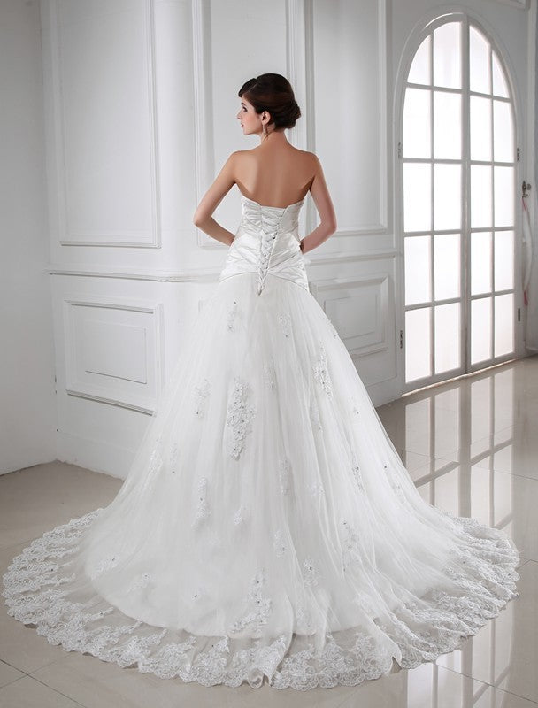 A-Line/Princess Beading Applique Sweetheart Sleeveless Satin Tulle Wedding Dresses Bridal Gowns
