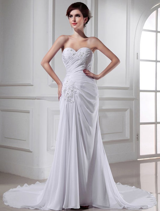 Trumpet/Mermaid Beading Sweetheart Sleeveless Chiffon Long Wedding Dresses Bridal Gowns