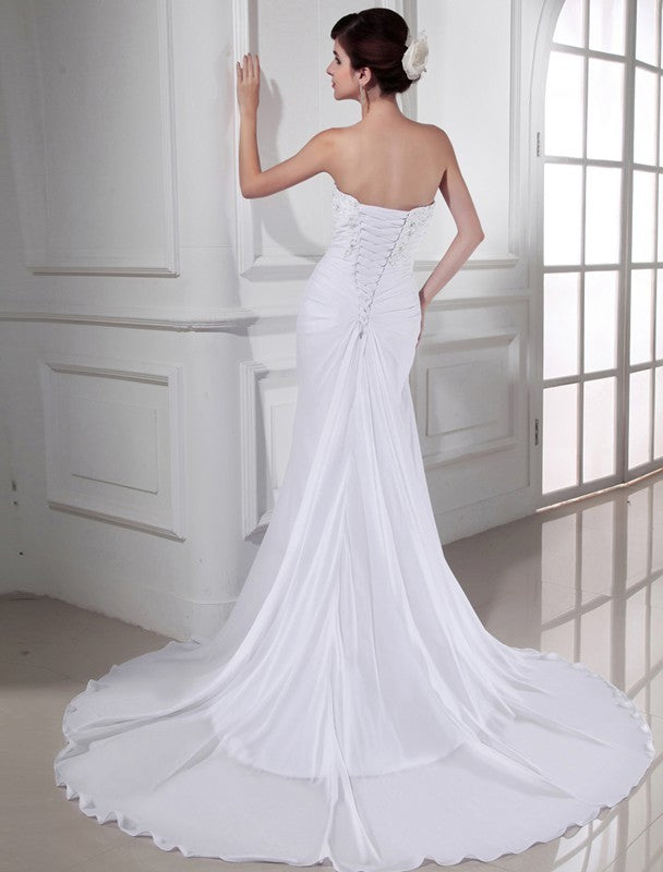 Trumpet/Mermaid Beading Sweetheart Sleeveless Chiffon Long Wedding Dresses Bridal Gowns