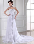 Sheath/Column Hand-made Flower Sweetheart Sleeveless Chiffon Long Wedding Dresses Bridal Gowns