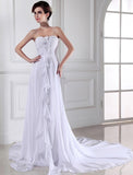 Sheath/Column Hand-made Flower Sweetheart Sleeveless Chiffon Long Wedding Dresses Bridal Gowns