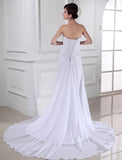 Sheath/Column Hand-made Flower Sweetheart Sleeveless Chiffon Long Wedding Dresses Bridal Gowns