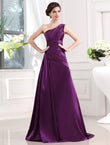 A-Linie/Princess-Linie One-Shoulder-Träger Ärmellos Seide wie Satin Falten Lange Kleider Ball-/Abendkleid