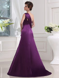 A-Linie/Princess-Linie One-Shoulder-Träger Ärmellos Seide wie Satin Falten Lange Kleider Ball-/Abendkleid