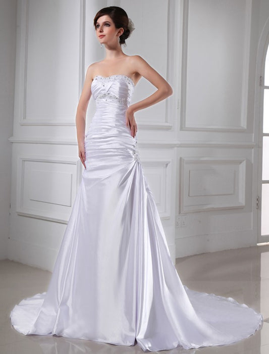 A-Line/Princess Beading Applique Sleeveless Silk like Satin Wedding Dresses Bridal Gowns