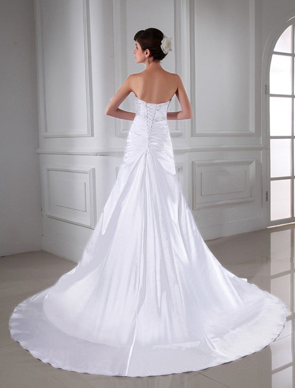 A-Line/Princess Beading Applique Sleeveless Silk like Satin Wedding Dresses Bridal Gowns