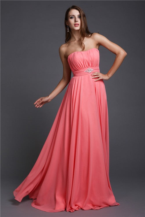 A-Line/Princess Strapless Beading Sleeveless Long Bridesmaid Dresses Evening Prom Dress