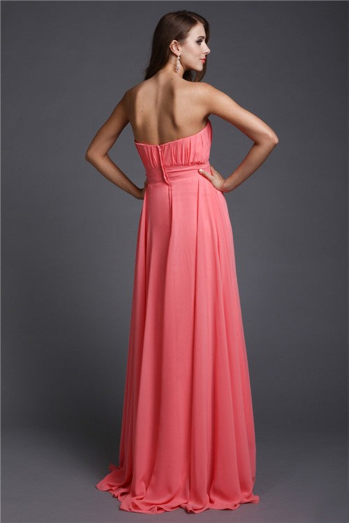 A-Line/Princess Strapless Beading Sleeveless Long Bridesmaid Dresses Evening Prom Dress