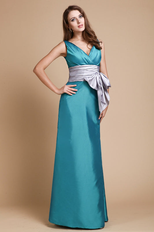 Sheath/Column V-Neck Sleeveless Sash/Ribbon/Belt Taffeta Bridesmaid Dresses Formal Evening Dress