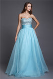 A-Line/Princess Sweetheart Beading Sleeveless Long Organza Dresses Prom Evening Dress Ball Gowns