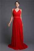 A-Line/Princess V-neck Sleeveless Long Ruffles Chiffon Bridesmaid Dresses Evening Prom Dress