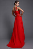 A-Line/Princess V-neck Sleeveless Long Ruffles Chiffon Bridesmaid Dresses Evening Prom Dress