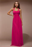 Sheath/Column Halter Sleeveless Long Ruffles Chiffon Bridesmaid Dresses Evening Prom Dress