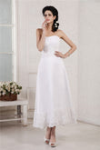 A-Line/Princess Strapless Sleeveless Pleats Applique Beading Short Chiffon Wedding Dresses Bridal Gowns