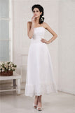 A-Line/Princess Strapless Sleeveless Pleats Applique Beading Short Chiffon Wedding Dresses Bridal Gowns