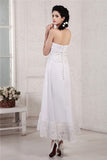 A-Line/Princess Strapless Sleeveless Pleats Applique Beading Short Chiffon Wedding Dresses Bridal Gowns