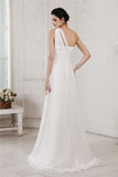 A-Line/Princess One-Shoulder Sleeveless Beading Applique Long Chiffon Wedding Dresses Bridal Gowns