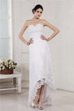 Sheath/Column Sweetheart Sleeveless Beading Applique High Low Organza Wedding Dresses Bridal Gowns