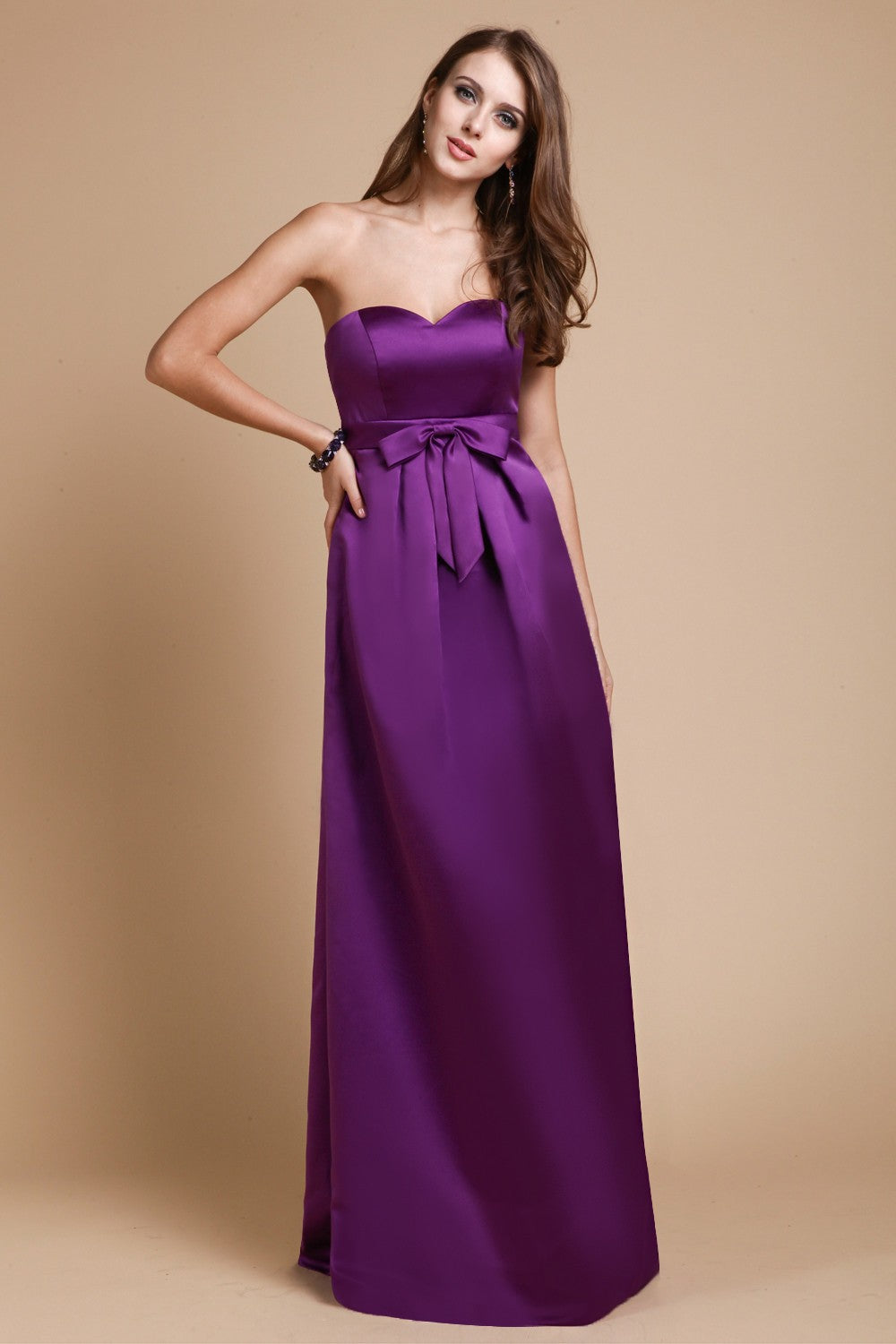Sheath/Column Sweetheart Sleeveless Long Bowknot Satin Bridesmaid Dresses Evening Prom Dress