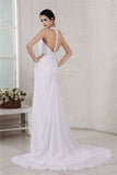 Trumpet/Mermaid Halter Sleeveless Beading Applique Long Chiffon Wedding Dresses Bridal Gowns