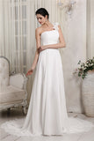 Sheath/Column One-Shoulder Sleeveless Ruffles Long Chiffon Wedding Dresses Bridal Gowns