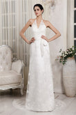 Sheath/Column V-neck Sleeveless Lace Applique Long Net Wedding Dresses Bridal Gowns