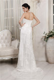 Sheath/Column V-neck Sleeveless Lace Applique Long Net Wedding Dresses Bridal Gowns