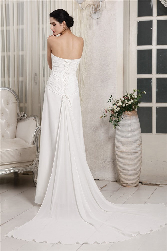 Sheath/Column Sweetheart Sleeveless Ruffles Long Chiffon Wedding Dresses Bridal Gowns