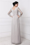 Vestido de noche para madre de la novia, de gasa, con encaje, mangas largas y escote en V y corte tubo/columna