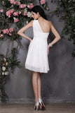 A-Linie/Princess-Linie One-Shoulder-Träger Ärmellos Falten Kurz Chiffon Brautjungfernkleider Homecoming Ballkleid