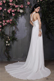 Sheath/Column Halter Sleeveless Hand-Made Flower Pleats Long Chiffon Wedding Dresses Bridal Gowns