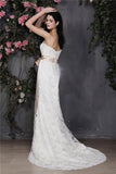 Sheath/Column Strapless Sleeveless Sash Long Lace Wedding Dresses Bridal Gowns