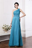 Sheath/Column One-Shoulder Sleeveless Beading Pleats Long Chiffon Bridesmaid Dresses Evening Prom Dress