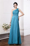 Sheath/Column One-Shoulder Sleeveless Beading Pleats Long Chiffon Bridesmaid Dresses Evening Prom Dress