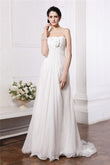 A-Line/Princess Strapless Sleeveless Beading Hand-Made Flower Long Chiffon Wedding Dresses Bridal Gowns