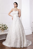 A-Line/Princess Sweetheart Sleeveless Sash Long Lace Wedding Dresses Bridal Gowns