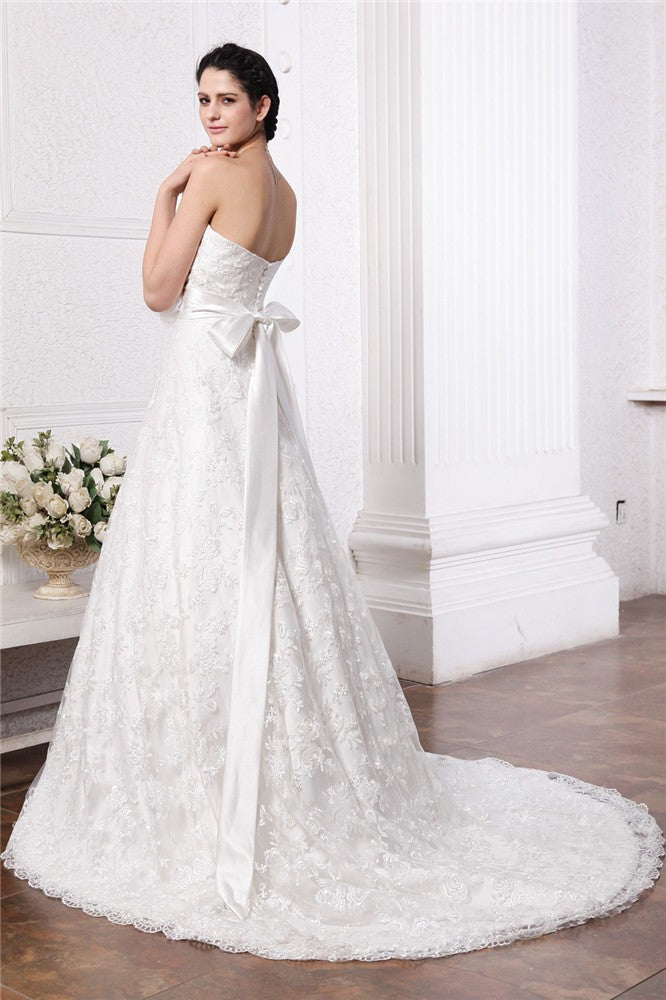 A-Line/Princess Sweetheart Sleeveless Sash Long Lace Wedding Dresses Bridal Gowns