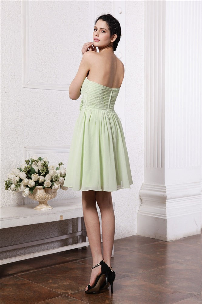 A-Line/Princess Sweetheart Sleeveless Pleats Hand-Made Flower Chiffon Bridesmaid Dresses Wedding Party Dress