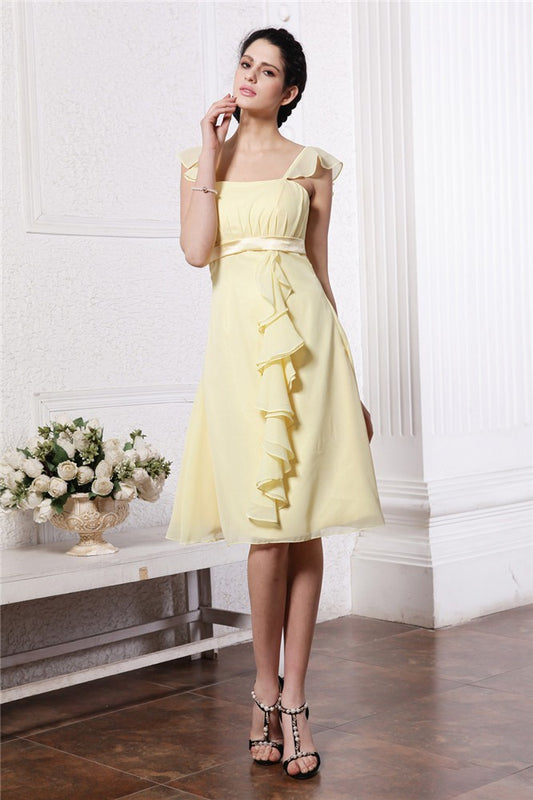 A-Linie/Princess-Linie Träger Ärmellos Rüschen Geraffte Kurz Chiffon Brautjungfernkleider Cocktail Ballkleid