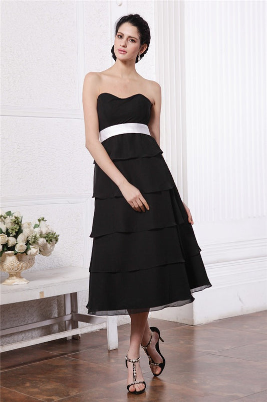 A-Line/Princess Sweetheart Sleeveless Short Sash Ruffles Short Chiffon Bridesmaid Dresses Wedding Party Dress