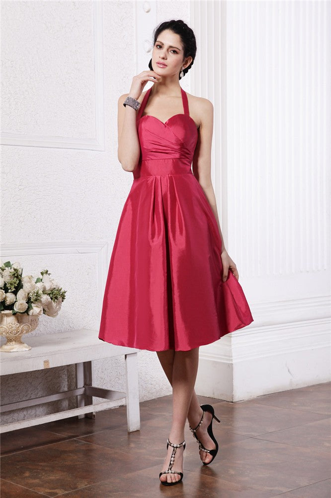 A-Linie/Princess-Linie Neckholder Ärmellos Falten Kurz Taft Brautjungfernkleider Homecoming Ballkleid
