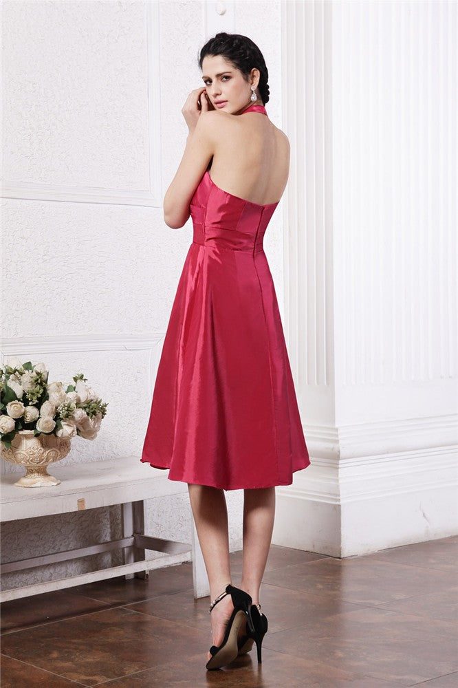 A-Linie/Princess-Linie Neckholder Ärmellos Falten Kurz Taft Brautjungfernkleider Homecoming Ballkleid