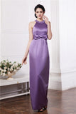 Sheath/Column Scoop Sleeveless Beading Bowknot Long Silk like Satin Bridesmaid Dresses Evening Formal Dress