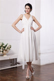 Vestido de dama de honor corto de gasa con escote en V, sin mangas, con apliques de cuentas y corte columna, vestido de invitada de boda